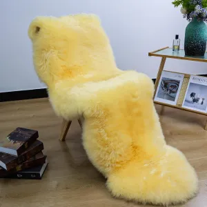 Premium Genuine Sheepskin Rug, Real Australia Sheepskin Natural Lambskin Fur Area Rug Seat Covers for Kids Bedroom Sofa Chair Cover Pets Dogs Mat Double Pelt/2FT*6FT Golden Yellow