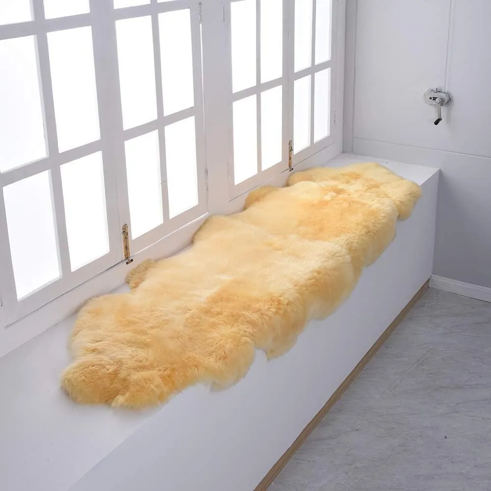 Premium Genuine Sheepskin Rug, Real Australia Sheepskin Natural Lambskin Fur Area Rug Seat Covers for Kids Bedroom Sofa Chair Cover Pets Dogs Mat Double Pelt/2FT*6FT Golden Yellow