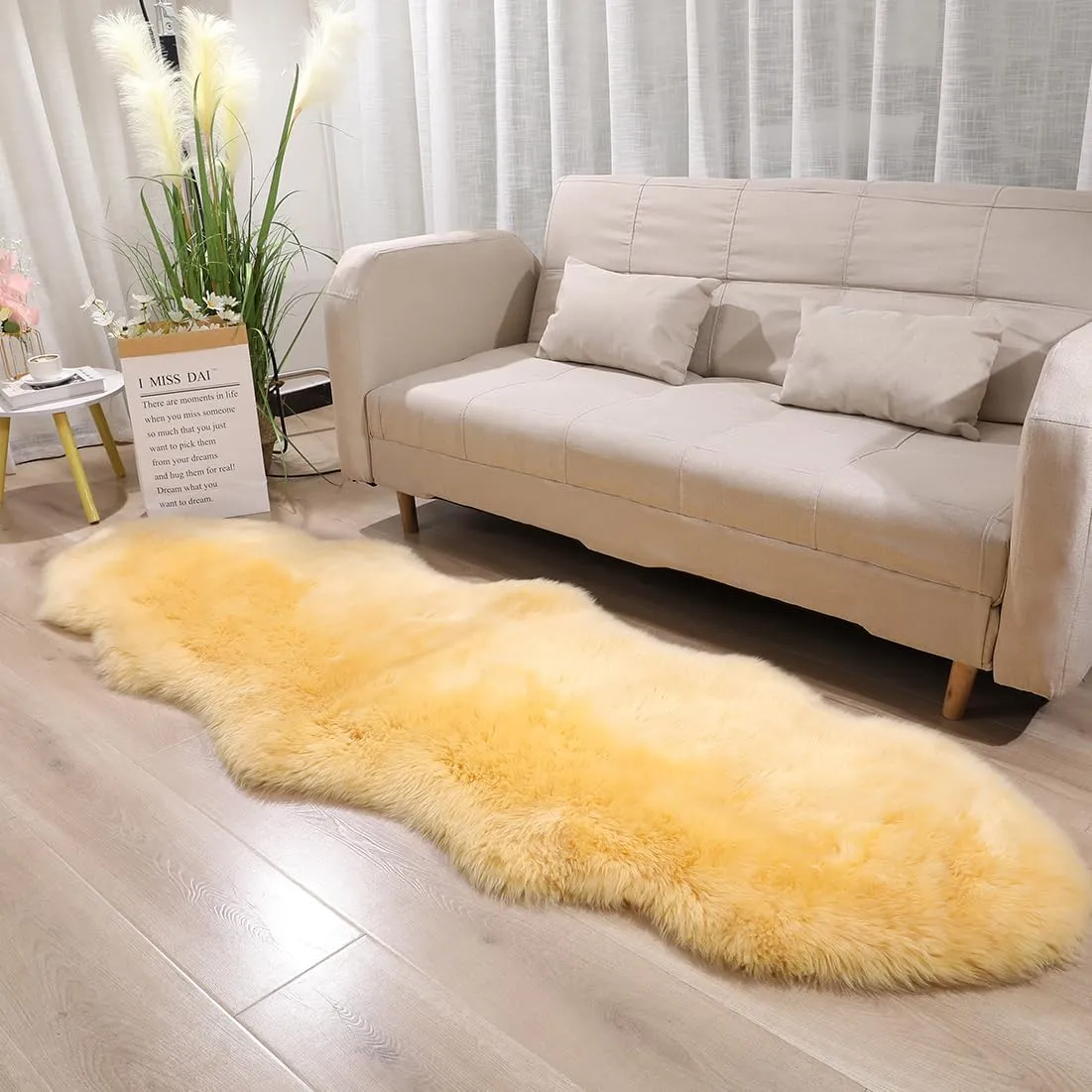 Premium Genuine Sheepskin Rug, Real Australia Sheepskin Natural Lambskin Fur Area Rug Seat Covers for Kids Bedroom Sofa Chair Cover Pets Dogs Mat Double Pelt/2FT*6FT Golden Yellow