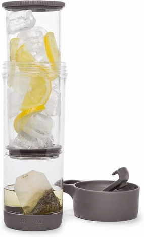 Press and Go Iced Tea Tumbler For Loose Leaf or Bagged Teas, Double Wall Travel Tea Mug with Stainless Steel Infuser, Leakproof, Dishwasher Safe