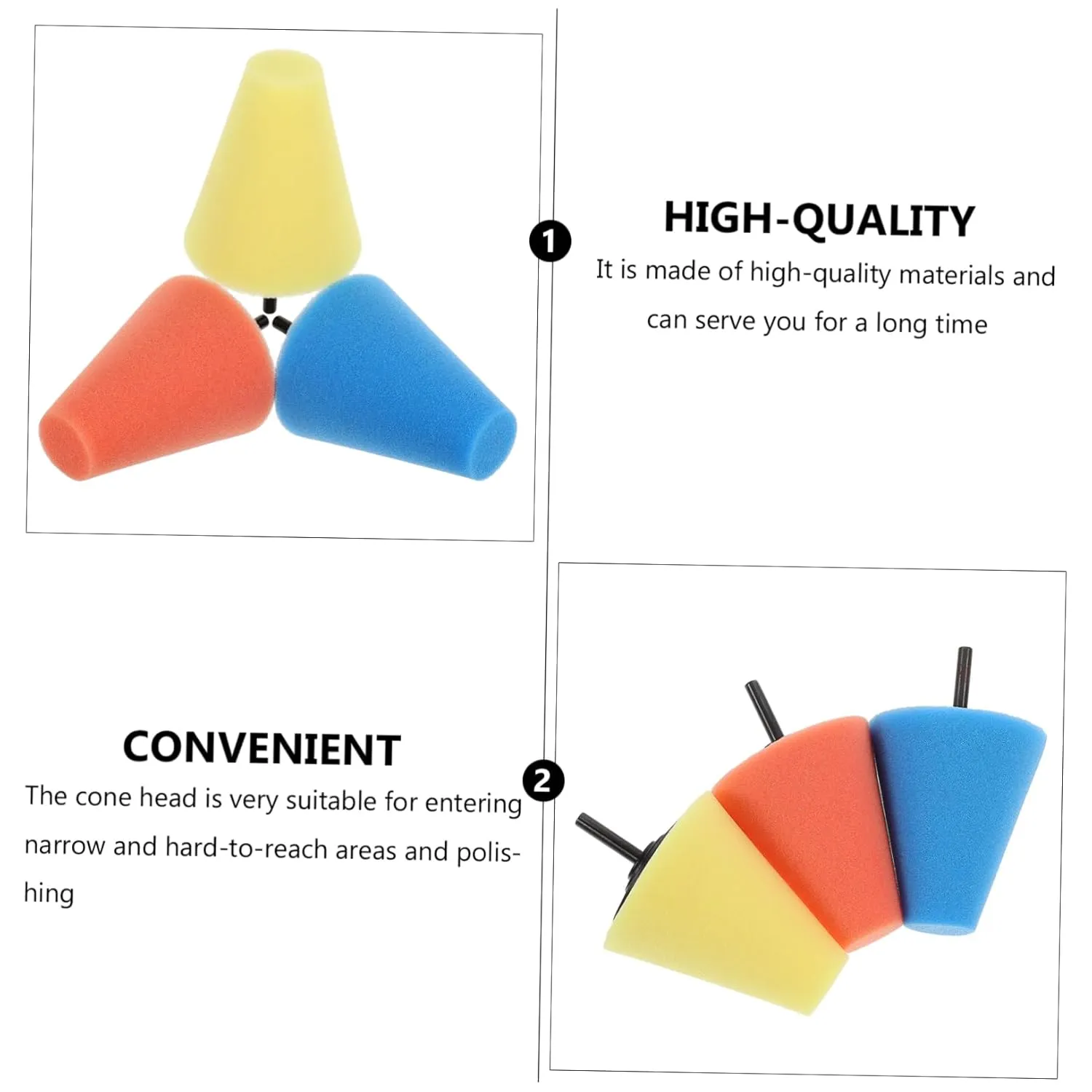 PRETYZOOM 3sets Auto Wheel Polishing Sponge Pads Reusable Buffing Tools for Car Detailing Wheel Care Polishing Cone for Hard to Reach Areas 3pcs*3