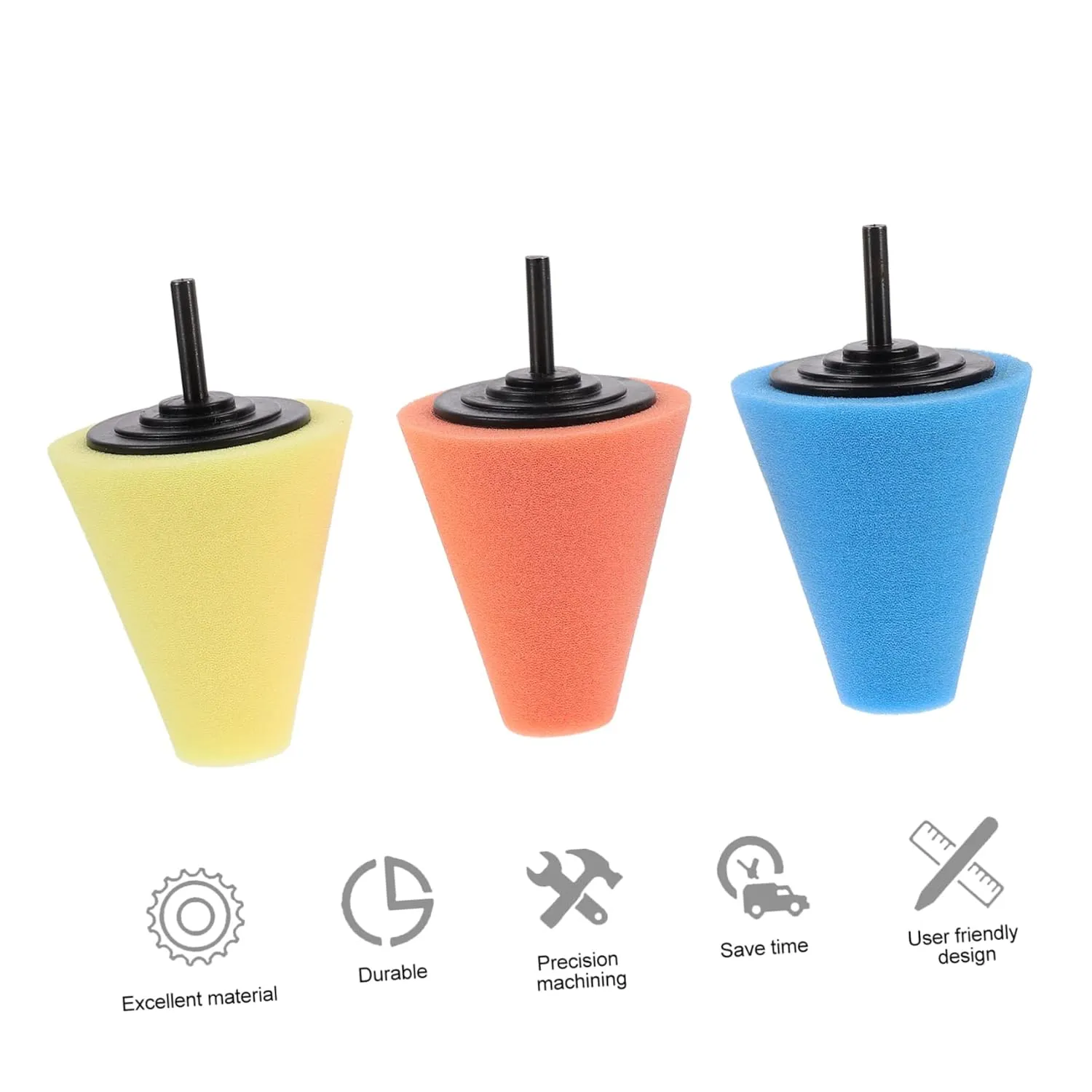 PRETYZOOM 3sets Auto Wheel Polishing Sponge Pads Reusable Buffing Tools for Car Detailing Wheel Care Polishing Cone for Hard to Reach Areas 3pcs*3