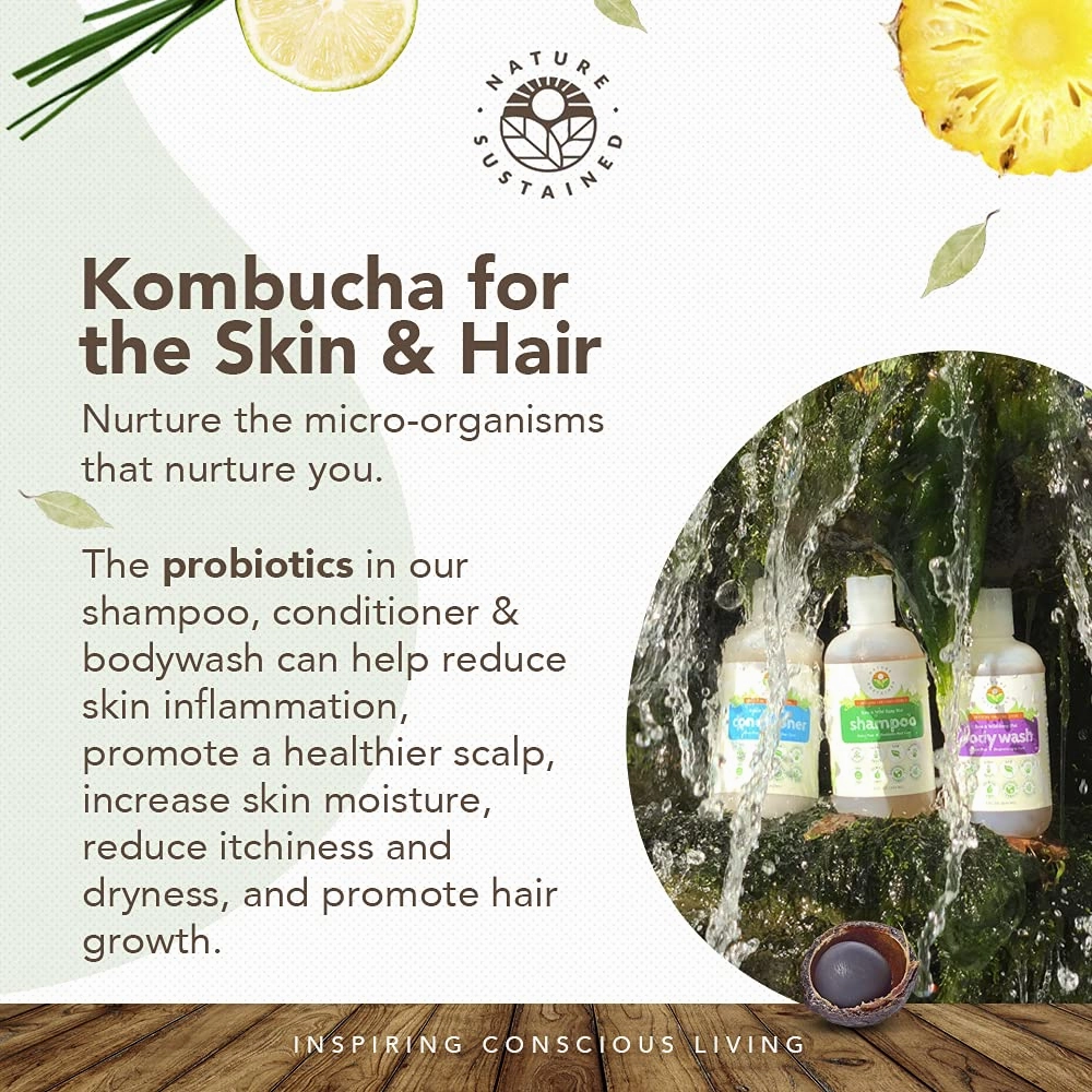 Probiotic Soapberry Shampoo, Body Wash & Conditioner [Lemongrass] (3 Pack Gift Bundle) for Sensitive & Dry Skin and Hair - pH Balanced (9 Oz. Bottles)