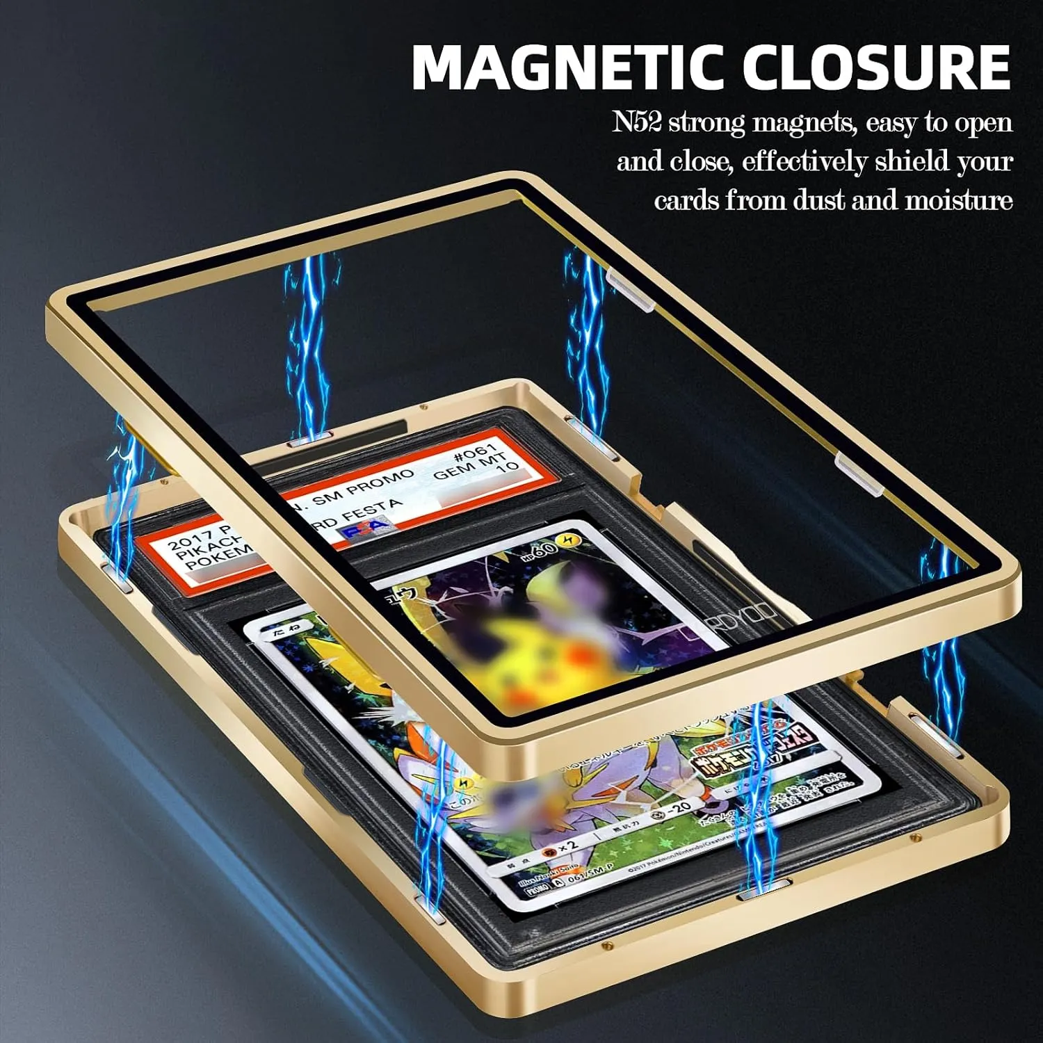 PSA Slab Case, Premium PSA Slab Protector, Metal Graded Card Case for 130PT Standard Card, UV Resistant Composite Glass, Gold