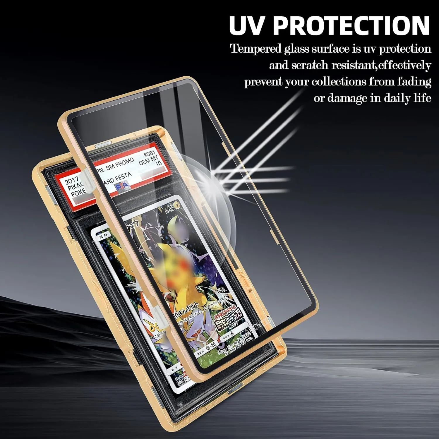PSA Slab Case, Premium PSA Slab Protector, Metal Graded Card Case for 130PT Standard Card, UV Resistant Composite Glass, Gold