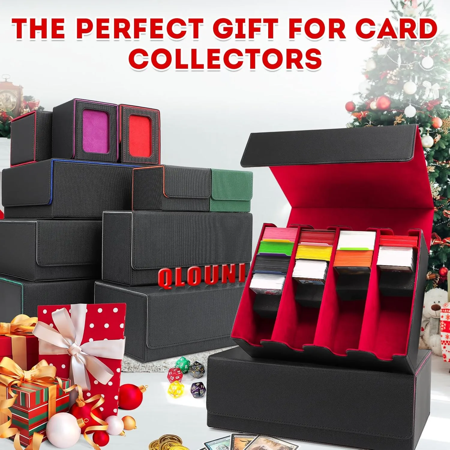 PU Leather Card Storage Box - 2800 Card Deck Case with Magnetic Closure, 10 Dividers & 4 Stoppers, Suitable for MTG, YuGiOh & Sports Cards