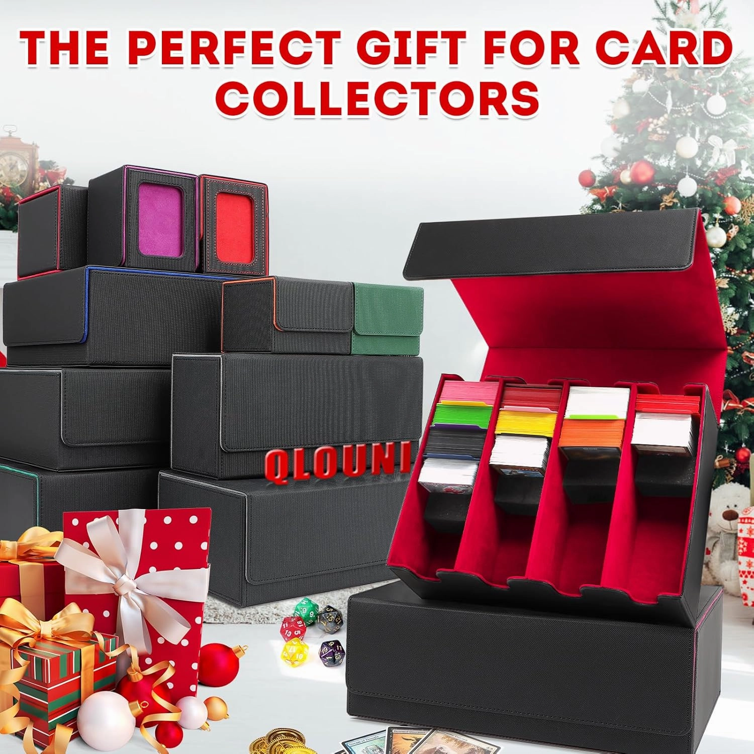 PU Leather Card Storage Box - 2800 Card Deck Case with Magnetic Closure, 10 Dividers & 4 Stoppers, Suitable for MTG, YuGiOh & Sports Cards