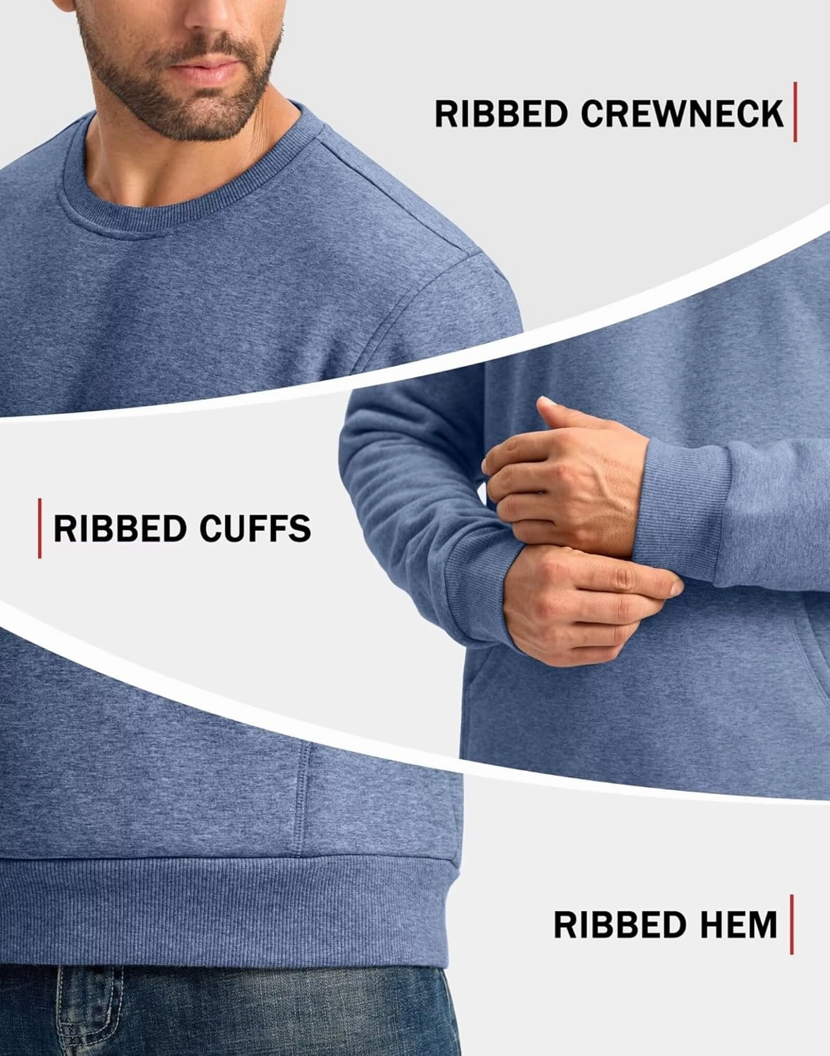 Pudolla Men's Sherpa Lined Sweatshirts Warm Soft Crewneck Sweatshirts Heavyweight Winter Pullover Kangaroo with Pouch Pocket