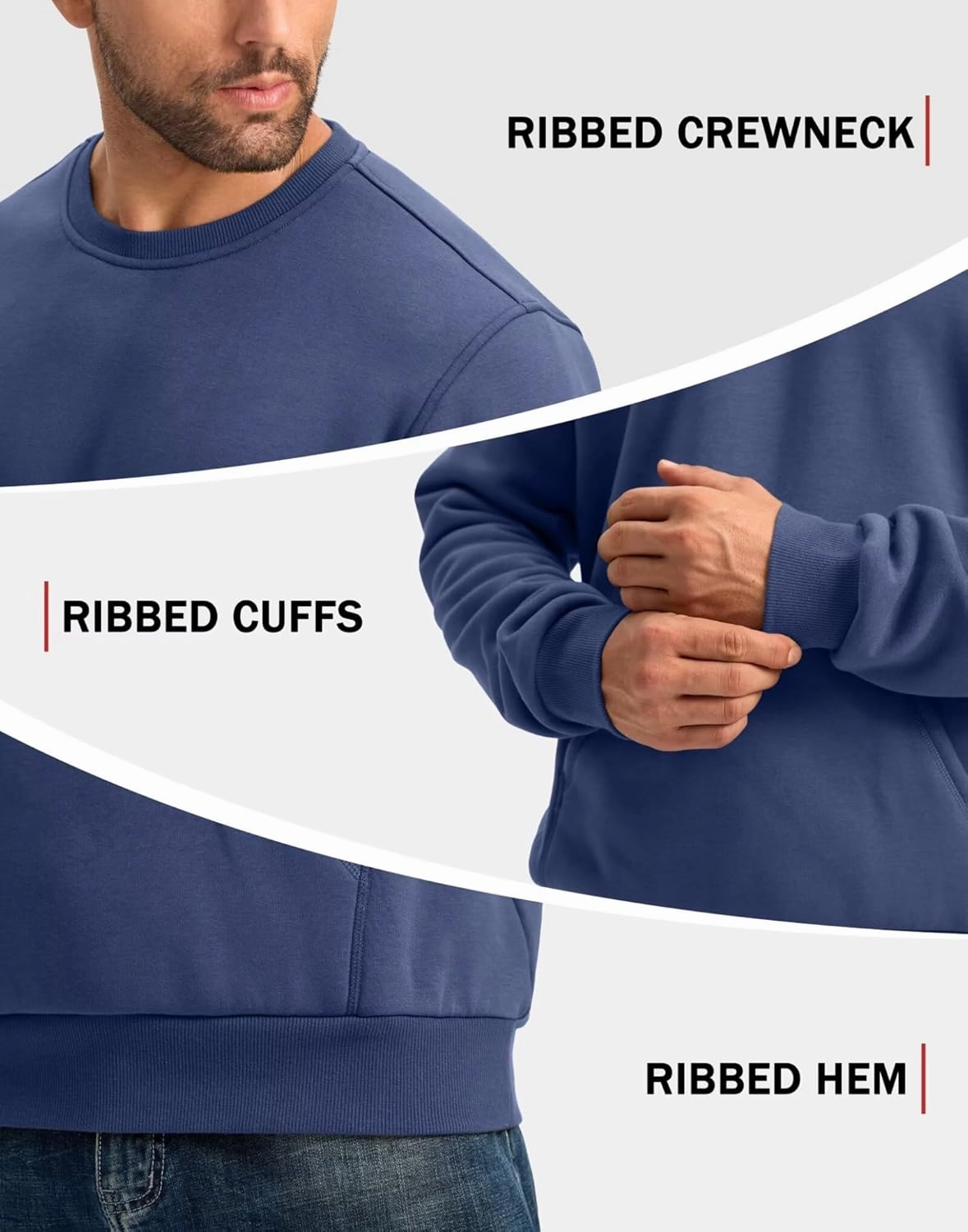 Pudolla Men's Sherpa Lined Sweatshirts Warm Soft Crewneck Sweatshirts Heavyweight Winter Pullover Kangaroo with Pouch Pocket