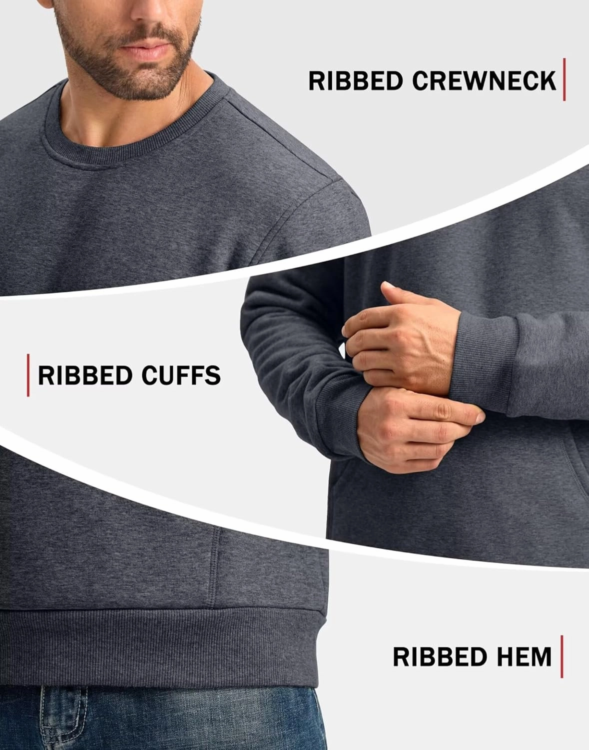 Pudolla Men's Sherpa Lined Sweatshirts Warm Soft Crewneck Sweatshirts Heavyweight Winter Pullover Kangaroo with Pouch Pocket
