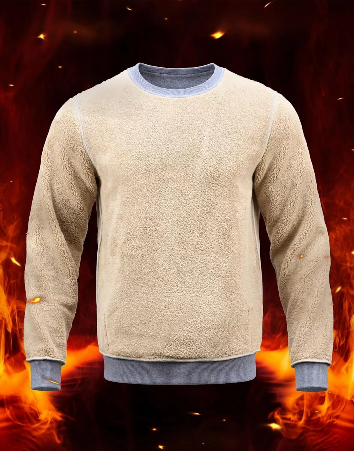 Pudolla Men's Sherpa Lined Sweatshirts Warm Soft Crewneck Sweatshirts Heavyweight Winter Pullover Kangaroo with Pouch Pocket