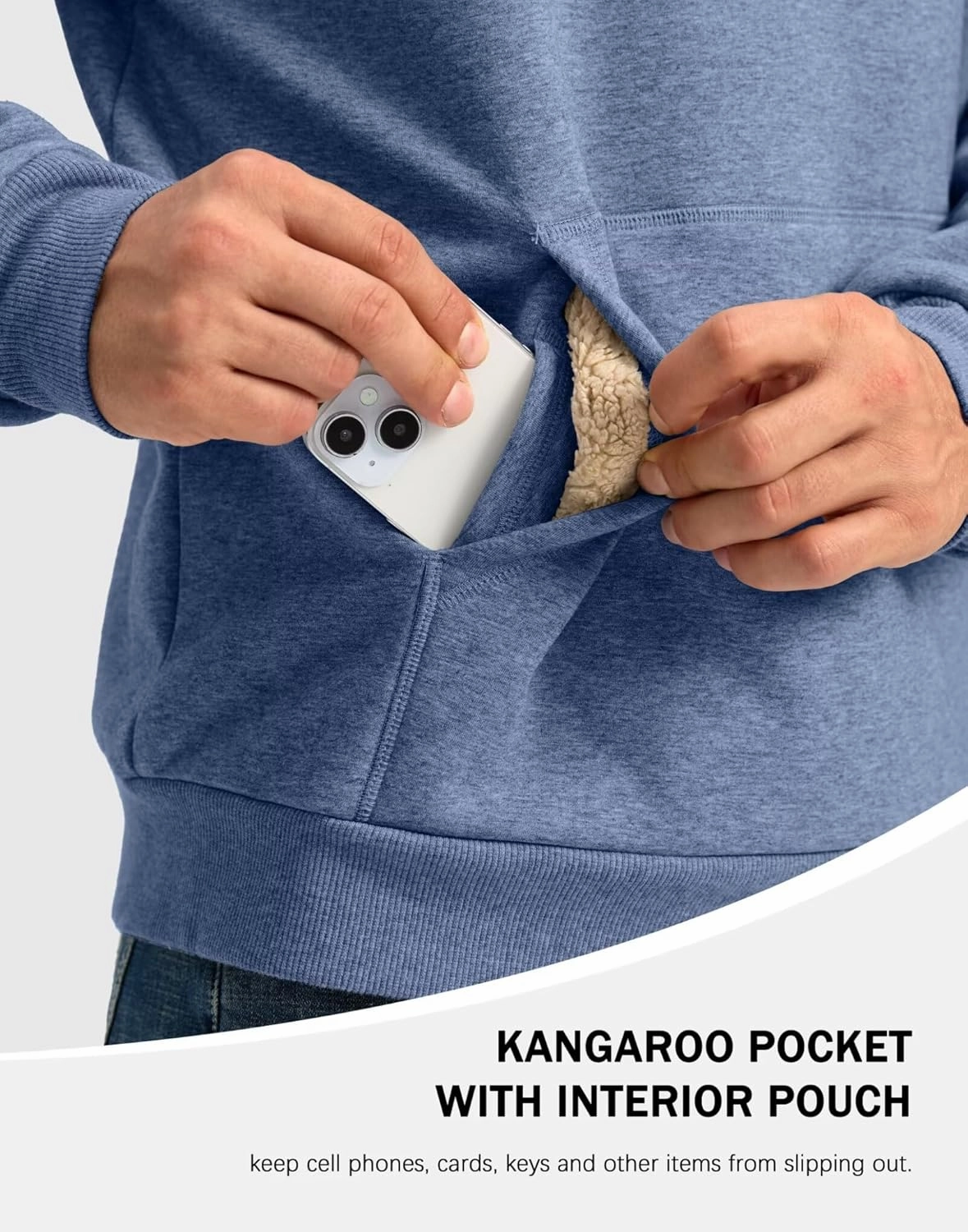 Pudolla Men's Sherpa Lined Sweatshirts Warm Soft Crewneck Sweatshirts Heavyweight Winter Pullover Kangaroo with Pouch Pocket