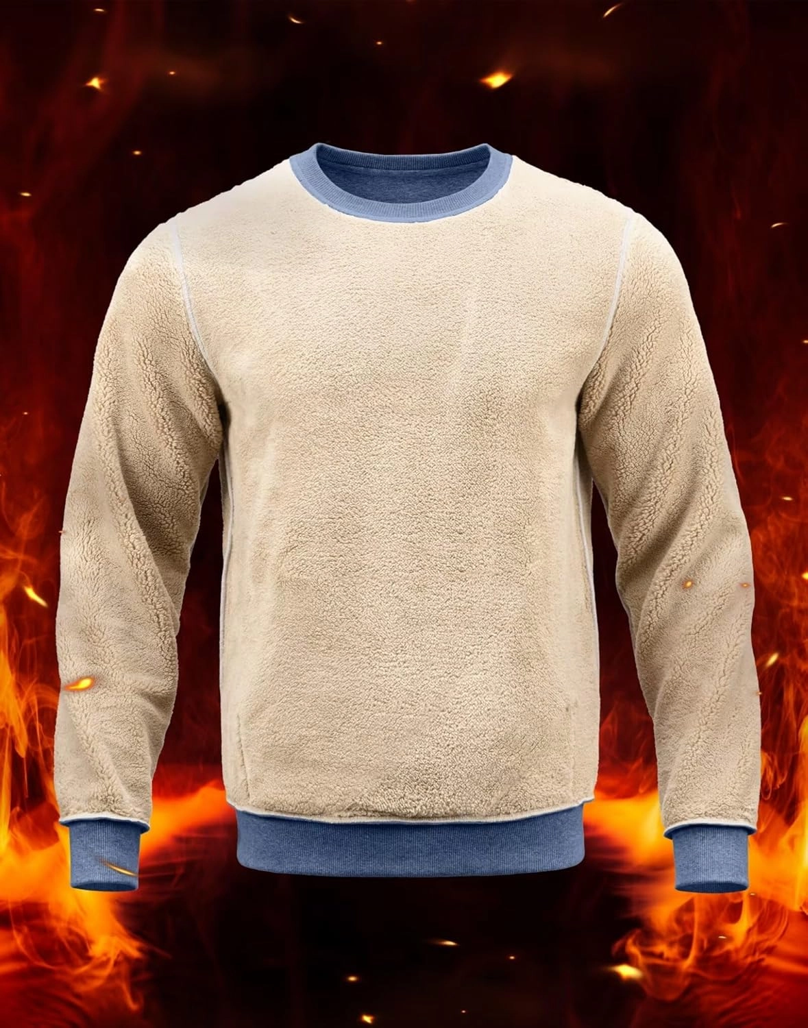 Pudolla Men's Sherpa Lined Sweatshirts Warm Soft Crewneck Sweatshirts Heavyweight Winter Pullover Kangaroo with Pouch Pocket