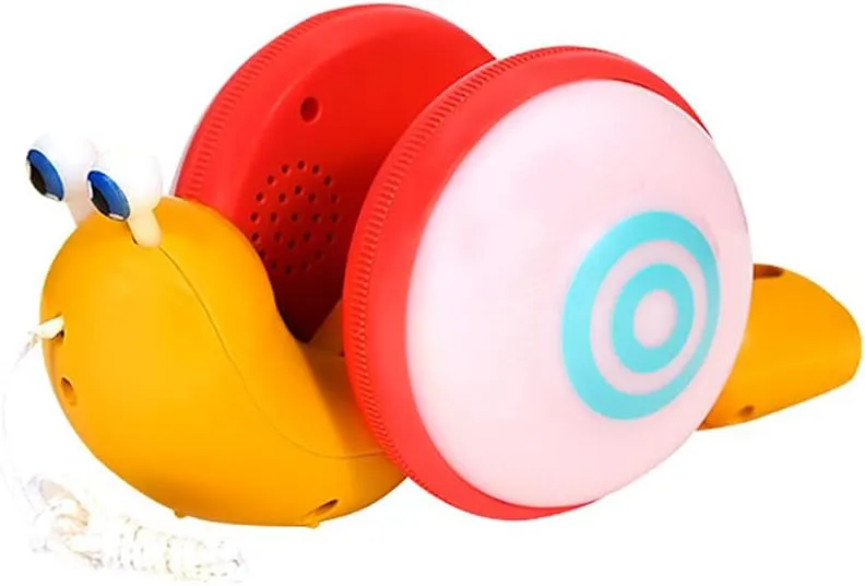Pull String Crawling Snail, Funny Wriggly Snail Toddlers Walking-Learning Toy Pull and Push Baby Toy with Music and Lights Effect (Yellow-red)