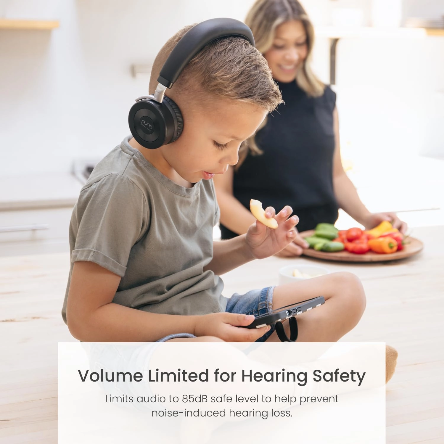 Puro Sound Labs JuniorJam Plus Volume Limiting Headphones for Kids, Safer Audio to Protect Hearing- Adjustable Bluetooth Headphones for Tablets, Smartphones, PCs- 22-Hour Battery Life (Black)