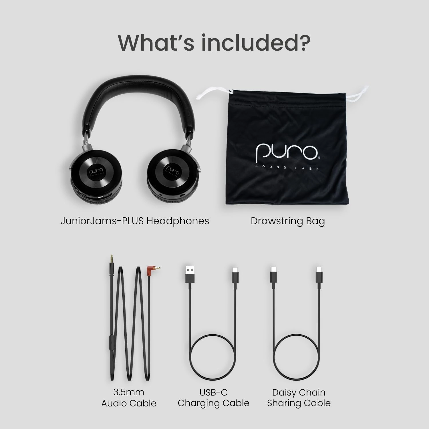 Puro Sound Labs JuniorJam Plus Volume Limiting Headphones for Kids, Safer Audio to Protect Hearing- Adjustable Bluetooth Headphones for Tablets, Smartphones, PCs- 22-Hour Battery Life (Black)