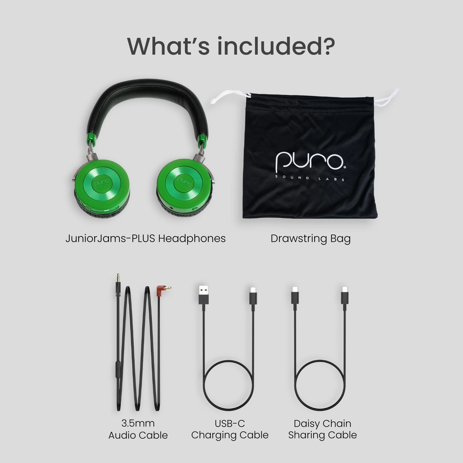 Puro Sound Labs JuniorJam Plus Volume Limiting Headphones for Kids, Safer Audio to Protect Hearing- Adjustable Bluetooth Headphones for Tablets, Smartphones, PCs- 22-Hour Battery Life (Green)