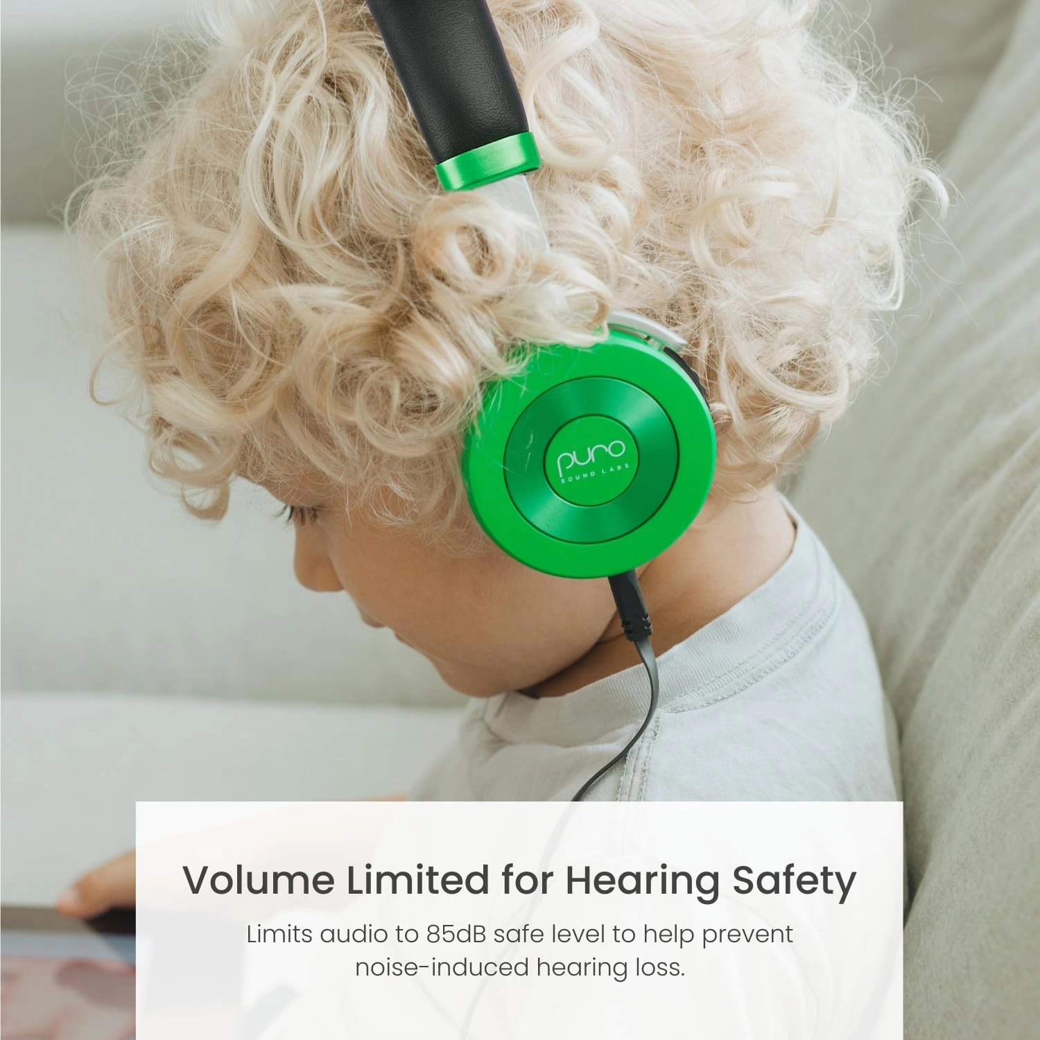 Puro Sound Labs JuniorJam Plus Volume Limiting Headphones for Kids, Safer Audio to Protect Hearing- Adjustable Bluetooth Headphones for Tablets, Smartphones, PCs- 22-Hour Battery Life (Green)