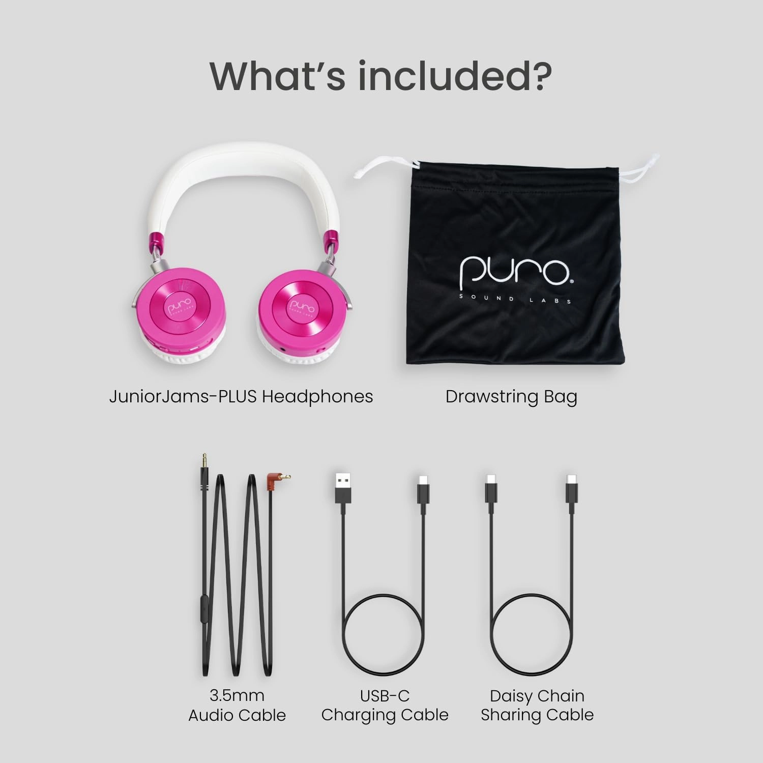 Puro Sound Labs JuniorJam Plus Volume Limiting Headphones for Kids, Safer Audio to Protect Hearing- Adjustable Bluetooth Headphones for Tablets, Smartphones, PCs- 22-Hour Battery Life (Pink)