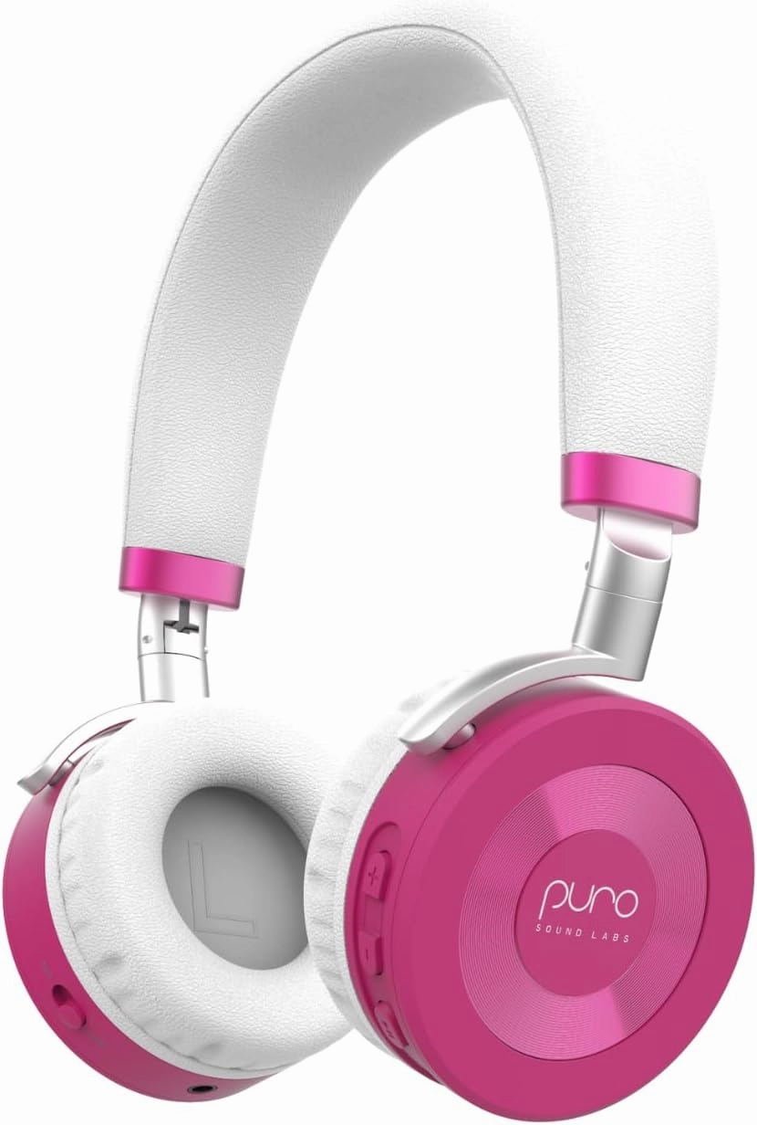 Puro Sound Labs JuniorJam Plus Volume Limiting Headphones for Kids, Safer Audio to Protect Hearing- Adjustable Bluetooth Headphones for Tablets, Smartphones, PCs- 22-Hour Battery Life (Pink)