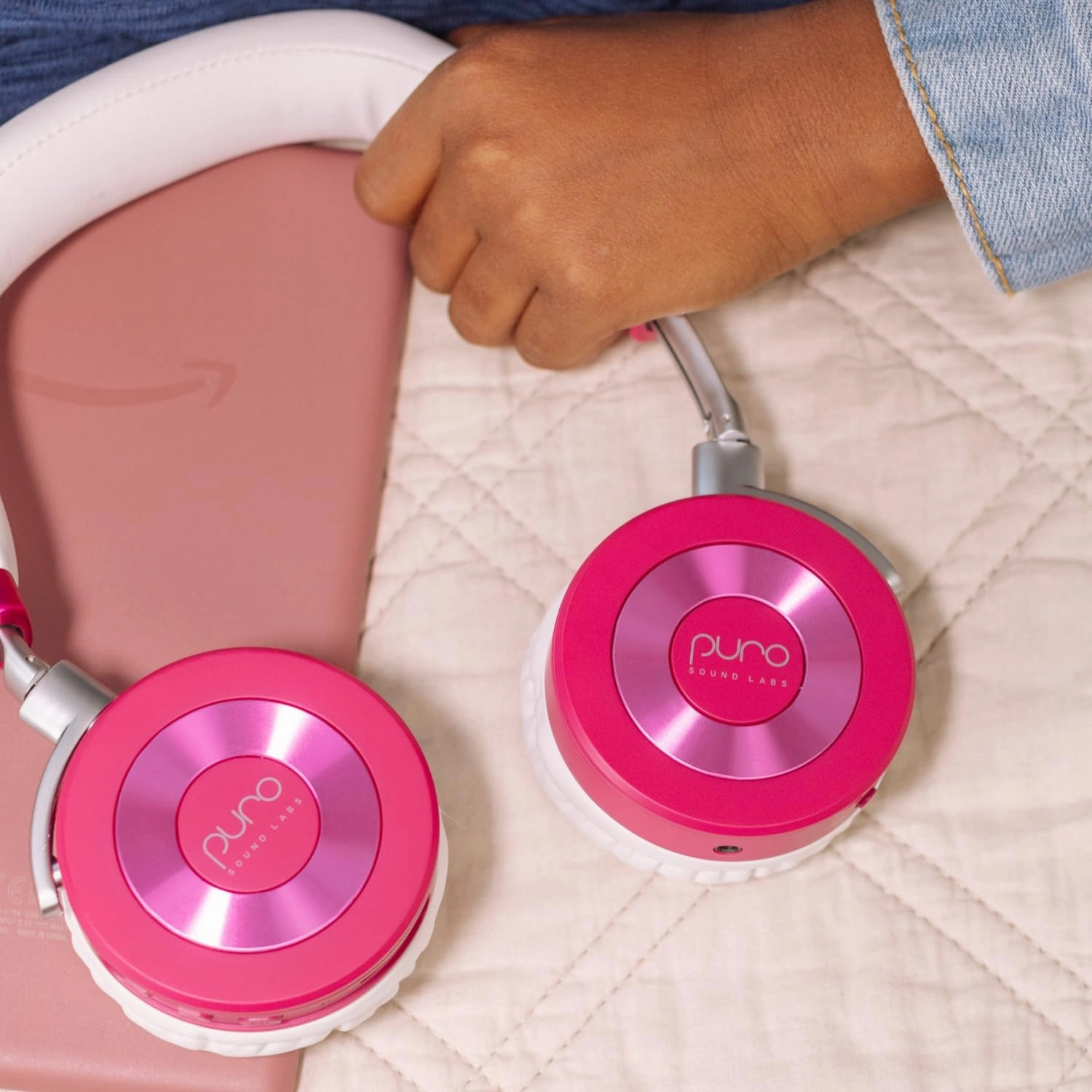 Puro Sound Labs JuniorJam Plus Volume Limiting Headphones for Kids, Safer Audio to Protect Hearing- Adjustable Bluetooth Headphones for Tablets, Smartphones, PCs- 22-Hour Battery Life (Pink)