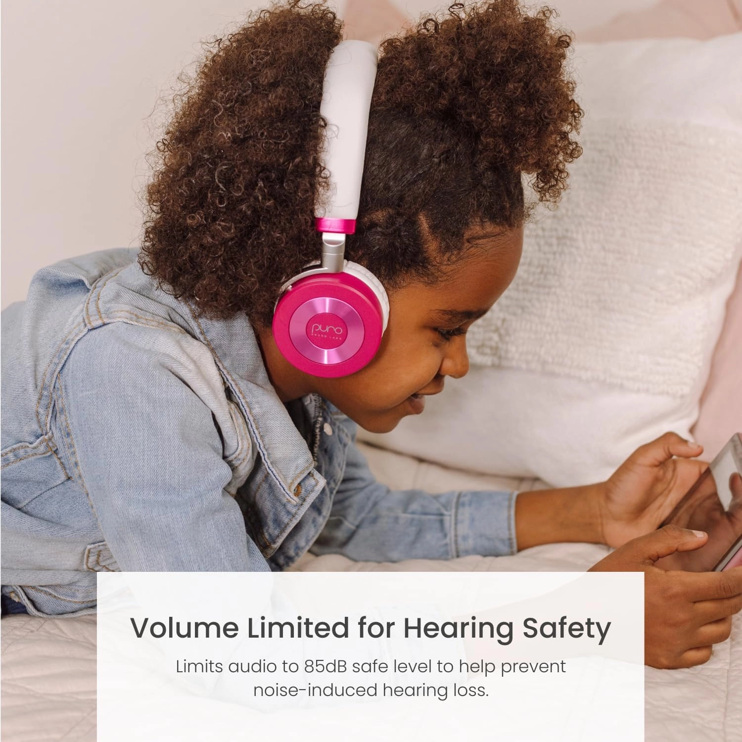 Puro Sound Labs JuniorJam Plus Volume Limiting Headphones for Kids, Safer Audio to Protect Hearing- Adjustable Bluetooth Headphones for Tablets, Smartphones, PCs- 22-Hour Battery Life (Pink)
