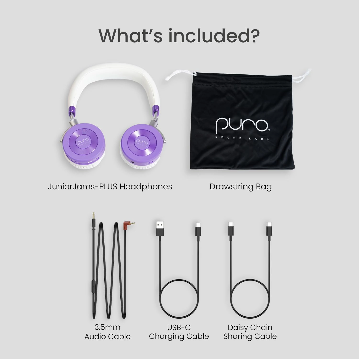 Puro Sound Labs JuniorJam Plus Volume Limiting Headphones for Kids, Safer Audio to Protect Hearing- Adjustable Bluetooth Headphones for Tablets, Smartphones, PCs- 22-Hour Battery Life (Purple)