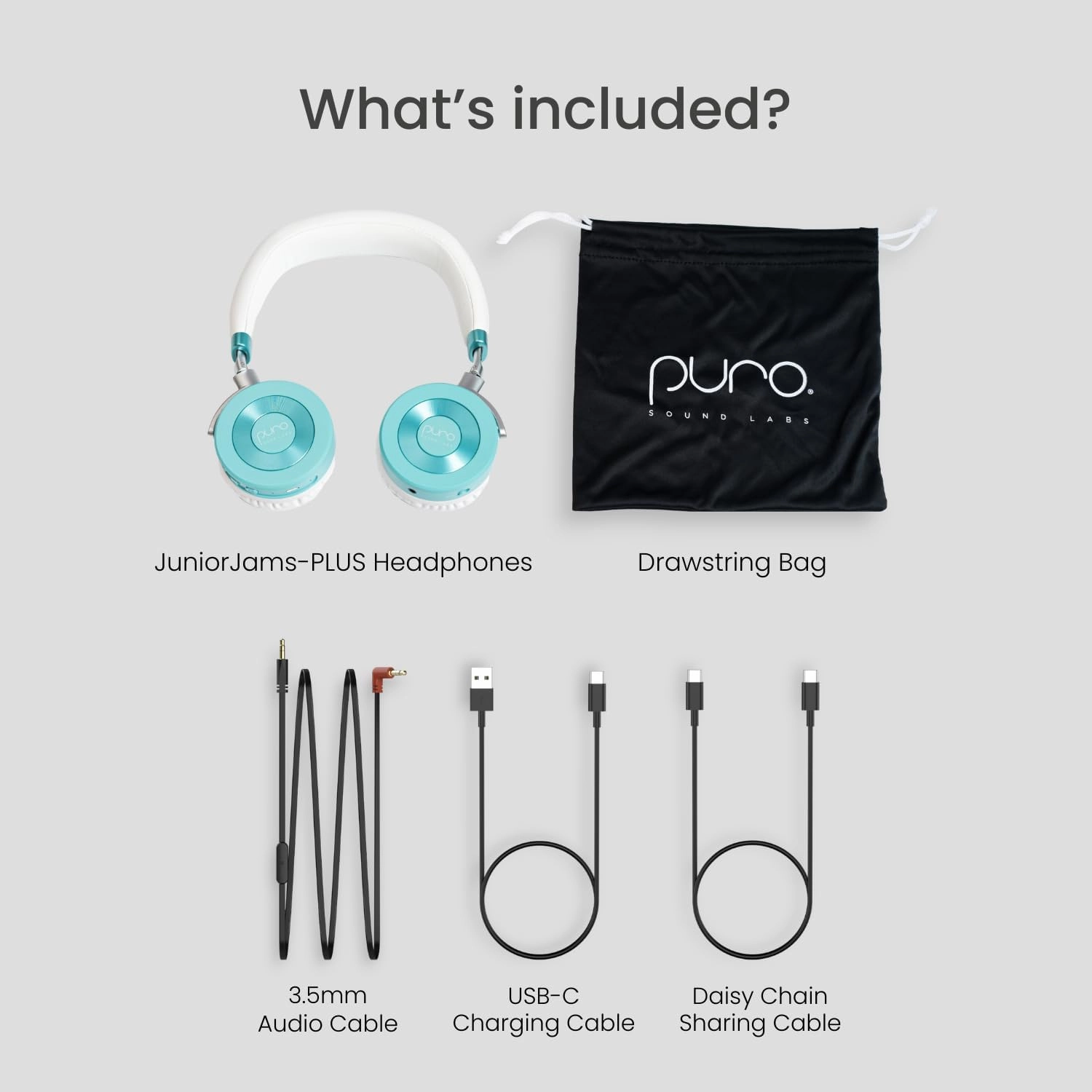 Puro Sound Labs JuniorJam Plus Volume Limiting Headphones for Kids, Safer Audio to Protect Hearing- Adjustable Bluetooth Headphones for Tablets, Smartphones, PCs- 22-Hour Battery Life (Teal)