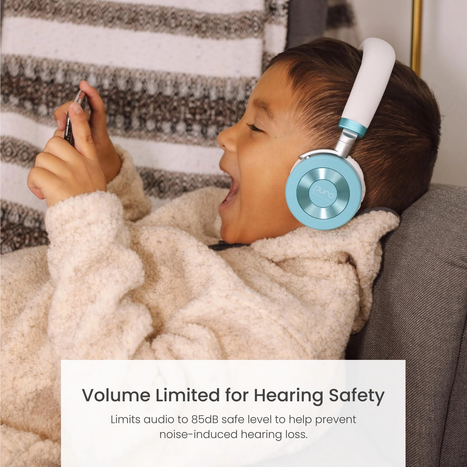 Puro Sound Labs JuniorJam Plus Volume Limiting Headphones for Kids, Safer Audio to Protect Hearing- Adjustable Bluetooth Headphones for Tablets, Smartphones, PCs- 22-Hour Battery Life (Teal)