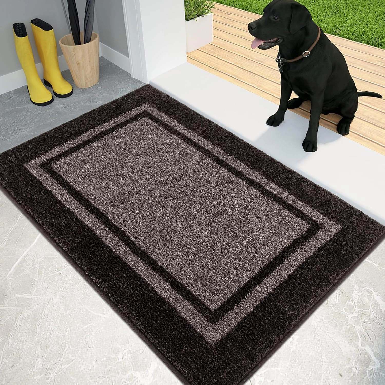PURRUGS Dirt Trapper Door Mat 24" x 36", Non-Slip/Skid Machine Washable Entryway Rug, Shoes Scraper, Area Rug, Super Absorbent Welcome Mat for Muddy Wet Shoes and Paws, Grayish Brown & Coffee