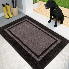 PURRUGS Dirt Trapper Door Mat 24" x 36", Non-Slip/Skid Machine Washable Entryway Rug, Shoes Scraper, Area Rug, Super Absorbent Welcome Mat for Muddy Wet Shoes and Paws, Grayish Brown & Coffee