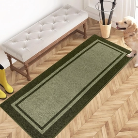 PURRUGS Dirt Trapper Door Mat 24" x 60", Non-Slip/Skid Machine Washable Entryway Rug, Shoes Scraper, Area Rug, Super Absorbent Welcome Mat for Muddy Wet Shoes and Paws, Budding Green & Sage Green