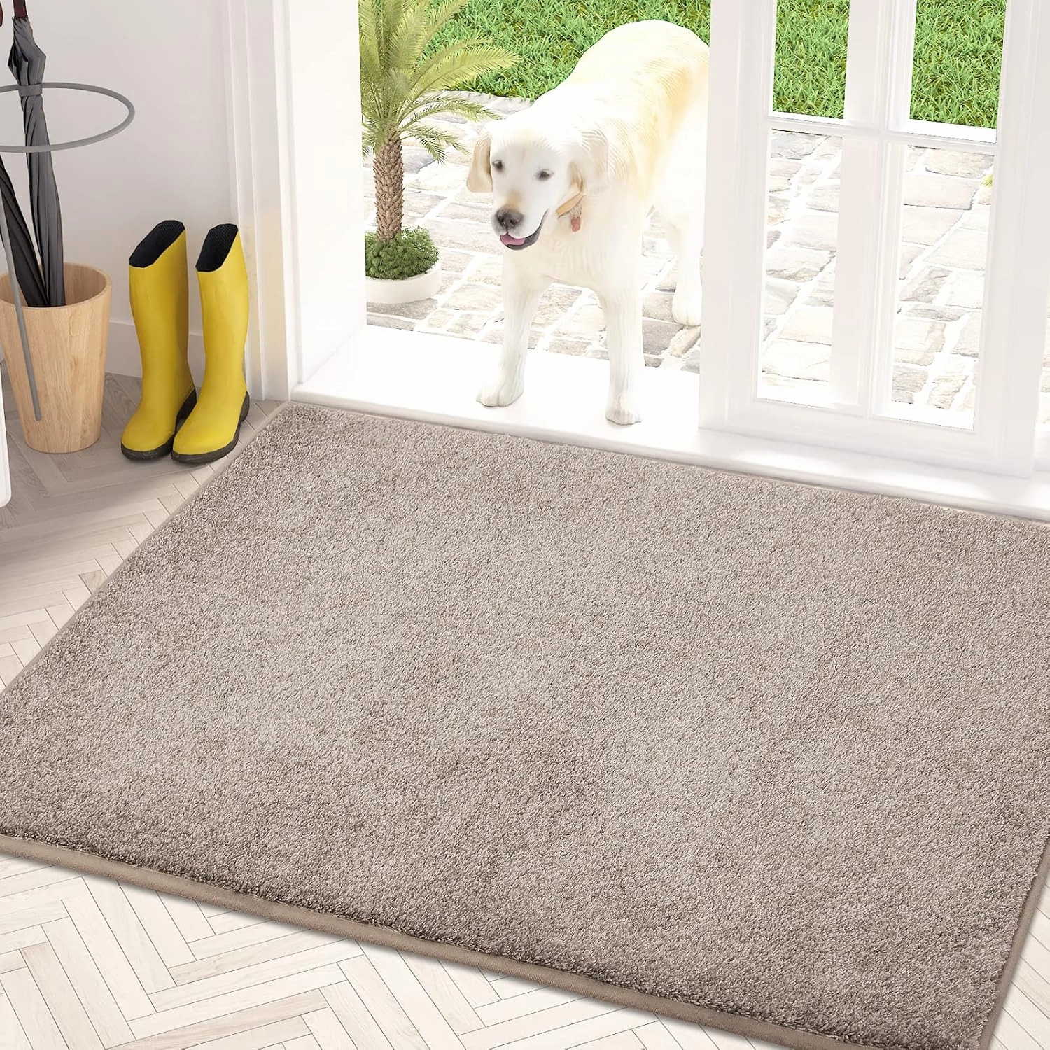 PURRUGS Dirt Trapper Door Mat 31.5" x 47", Non-Slip Machine Washable Entry Rug, Shoe Scraper, Dog Doormat, Super Absorbent Welcome Mat for Front & Back Door, Muddy Shoes & Paws, Taupe