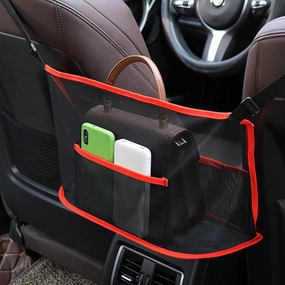 Purse Holder for Car - Net Pocket Organizer for Handbag Storage Between Seats - Dog Car Barrier - Car Accessories for Women and Men (Red)
