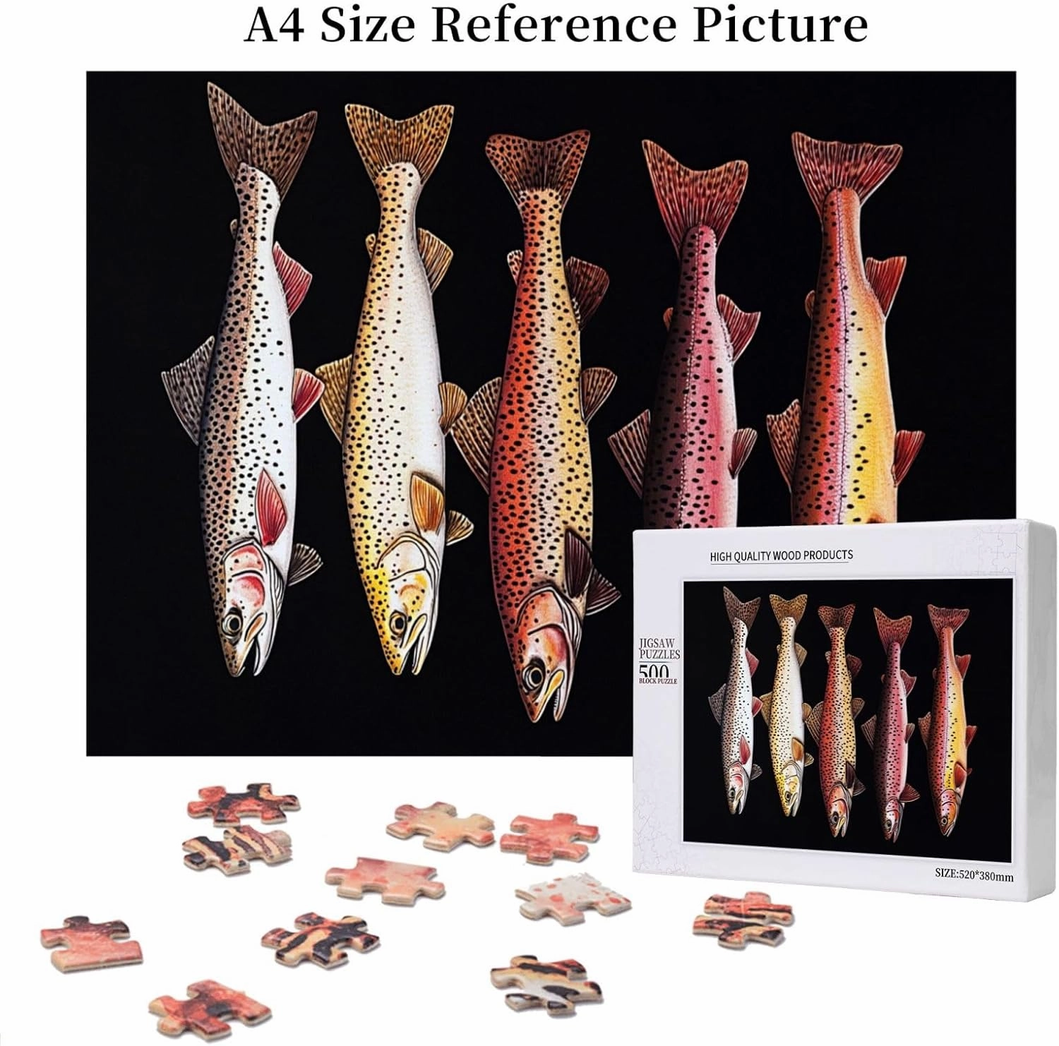 Puzzles for Adults 500 Pieces, Different Varieties of Fish, Retro Style Brainstorming Game, Stress Reliever for Parties, Impossible Brain Challenge for Fishing Enthusiasts