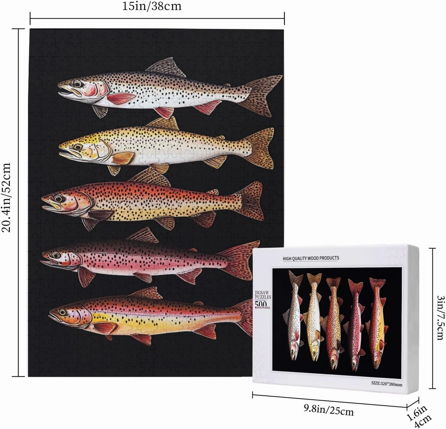 Puzzles for Adults 500 Pieces, Different Varieties of Fish, Retro Style Brainstorming Game, Stress Reliever for Parties, Impossible Brain Challenge for Fishing Enthusiasts