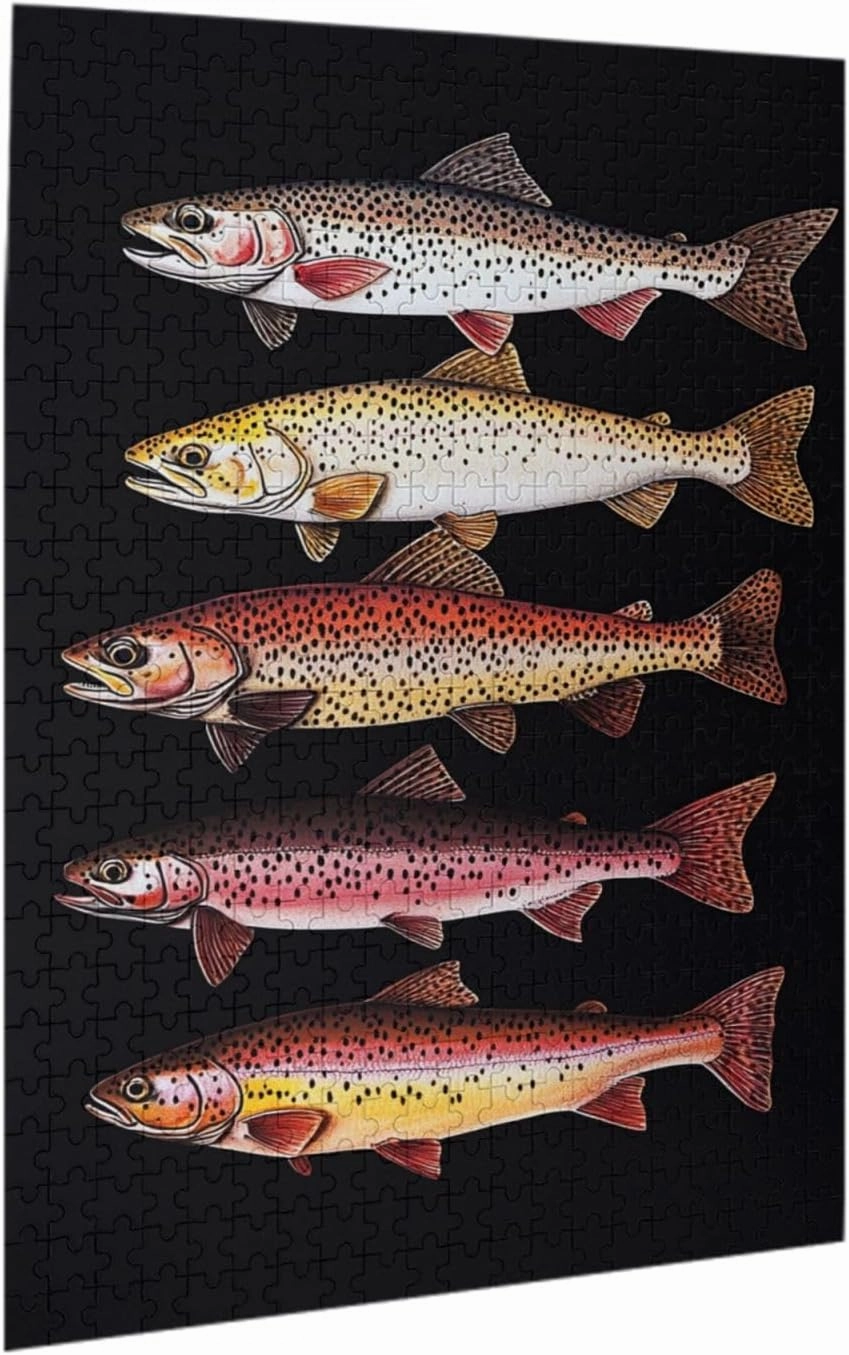 Puzzles for Adults 500 Pieces, Different Varieties of Fish, Retro Style Brainstorming Game, Stress Reliever for Parties, Impossible Brain Challenge for Fishing Enthusiasts