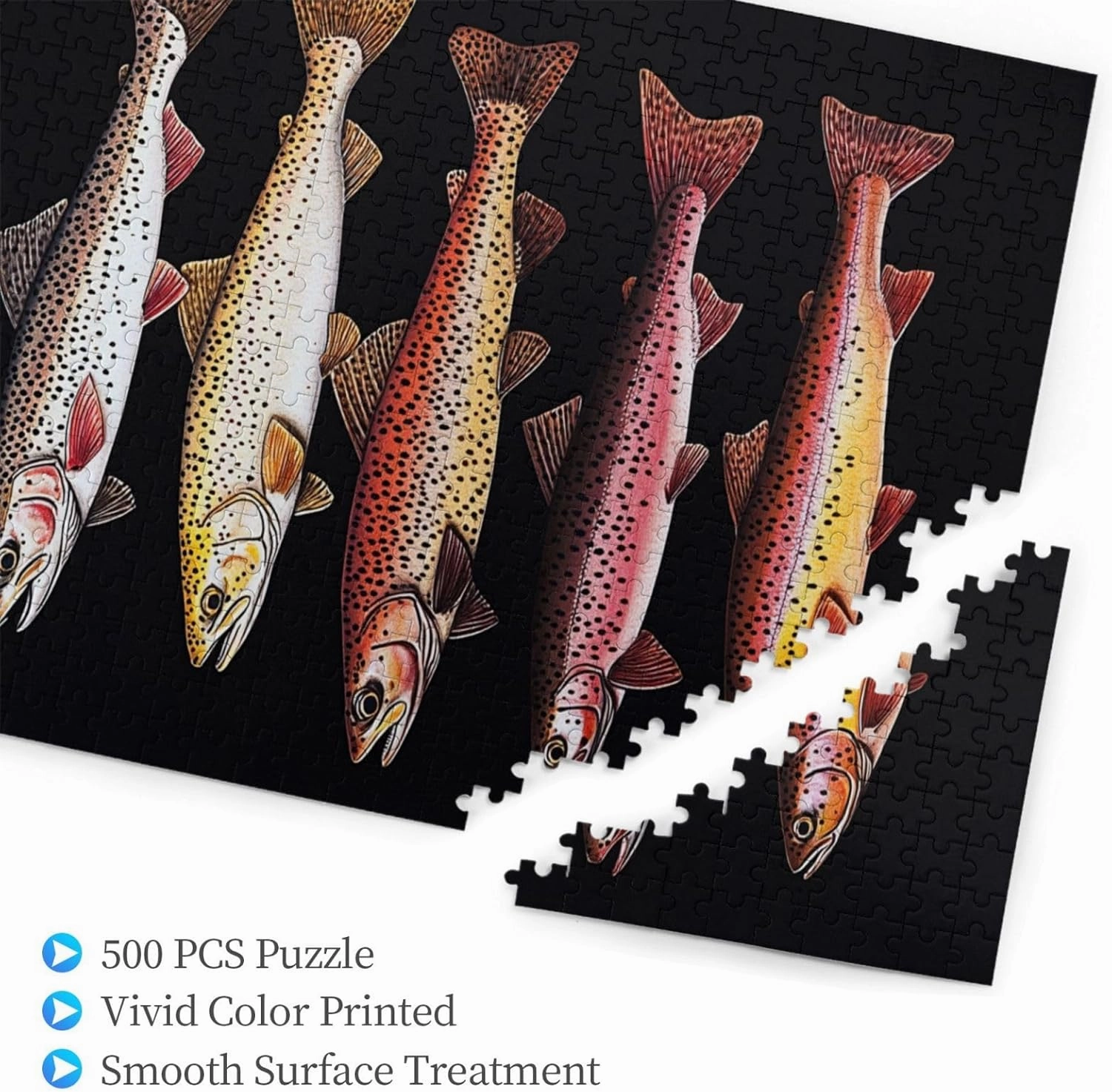 Puzzles for Adults 500 Pieces, Different Varieties of Fish, Retro Style Brainstorming Game, Stress Reliever for Parties, Impossible Brain Challenge for Fishing Enthusiasts