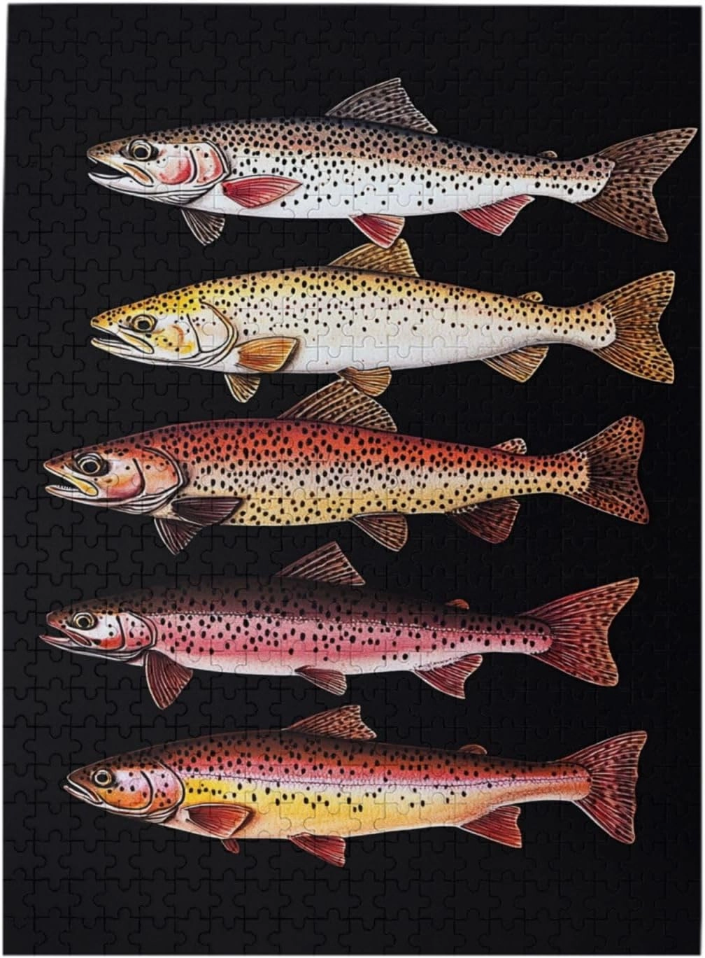 Puzzles for Adults 500 Pieces, Different Varieties of Fish, Retro Style Brainstorming Game, Stress Reliever for Parties, Impossible Brain Challenge for Fishing Enthusiasts