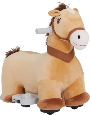 Qaba 6V Ride on Horse, Battery Powered Electric Ride on Pony with Music Forward, PU Wheels, Soft Touch, Riding Pony for Girls Boys Aged 18-36 Months, Brown