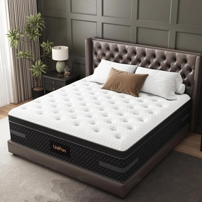 Queen Mattress, 14 Inch Hybrid Mattresses Medium Firm with Extra Lumbar & Shoulder Support, Motion-Isolation Bed in a Box for Pain Relief Deep Sleep Fiberglass Free - No Odor 365 Night Trial