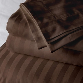 Queen Size Coffee Striped Bed Sheet Set - 800 TC Egyptian Cotton Bedding - Upto 18 Inch Deep Pocket of Cotton Sheets - 6 Piece Premium Sheet Set Cotton