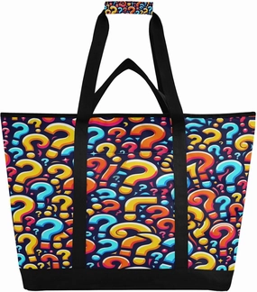 Question Marks Pattern Reusable Insulated Lunchbox Cooler Bag, Leakproof Kitchen Grocery Bag Collapsible Portable Cooler Tote Bag for Picnic, Camping, Office, Travel