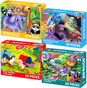 QUOKKA Puzzles for Kids Ages 4-6 - Set of 4x60 Jigsaw Puzzles for Toddlers 3-5 - Zoo, Dogs, Animals Toys for Children 6-8 yo - Gift Educational Game for Boys & Girls