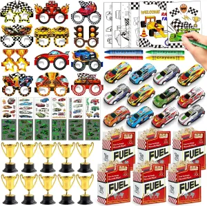 Race Car Party Favors Birthday Goodie Bags Supplies, Mini Race Car Trophy Cup Coloring Card with Crayon Gift Box Tattoo Sticker Paper Glasses, Boy Girl Kid Class Prize Racing Cars Birthday Decor