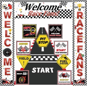 Race Car Birthday Party Decorations, Welcome Race Fans Banner Porch Sign 9 Racing Party Signs Racetrack Floor Runner for Birthday Supplies Baby Shower Lets Go Racing Car Party Decoration