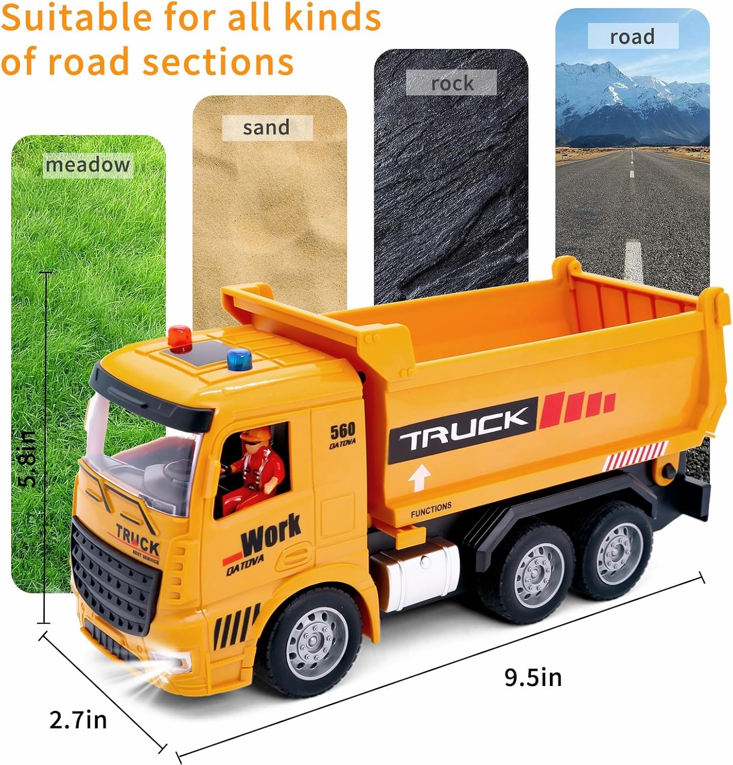 Race Remote Control Dump Truck - RC Construction Vehicles with LED Lights and Simulation Sound Rechargable Hydraulic Car for 6 7 8 9 Year Old Boys, Educational Toys Birthday Gifts for Kids