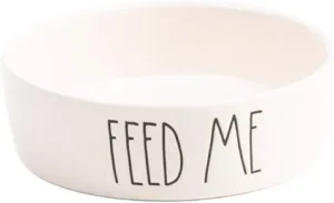 Rae Dunn Feed Me Ceramic Cat Food Bowl - White