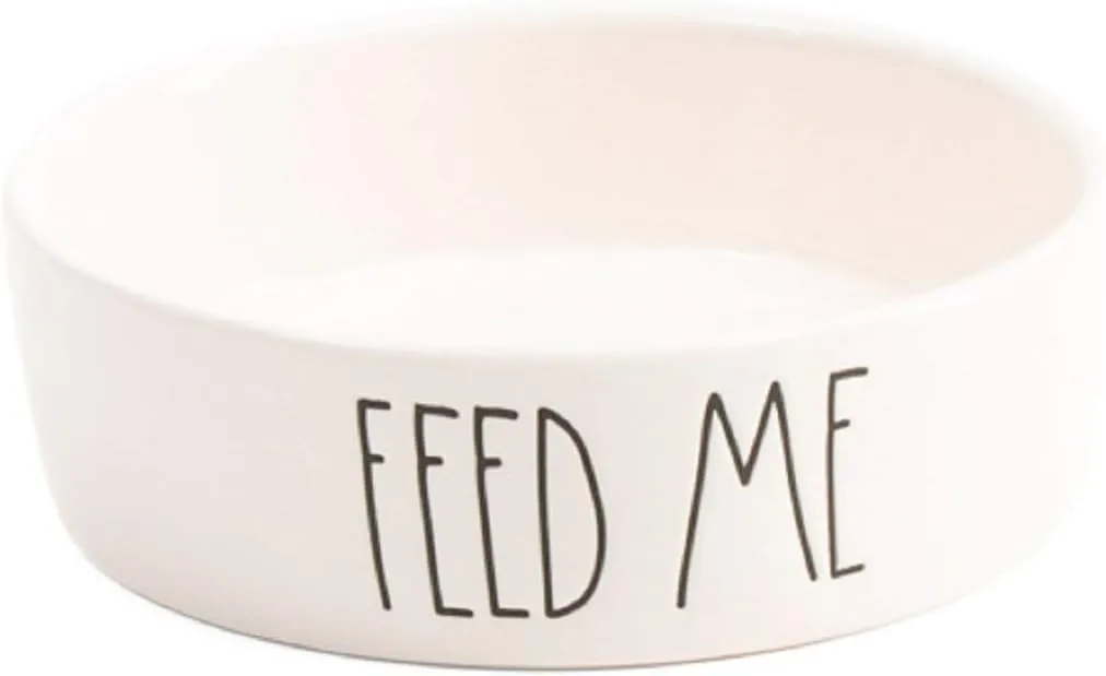 Rae Dunn Feed Me Ceramic Cat Food Bowl - White