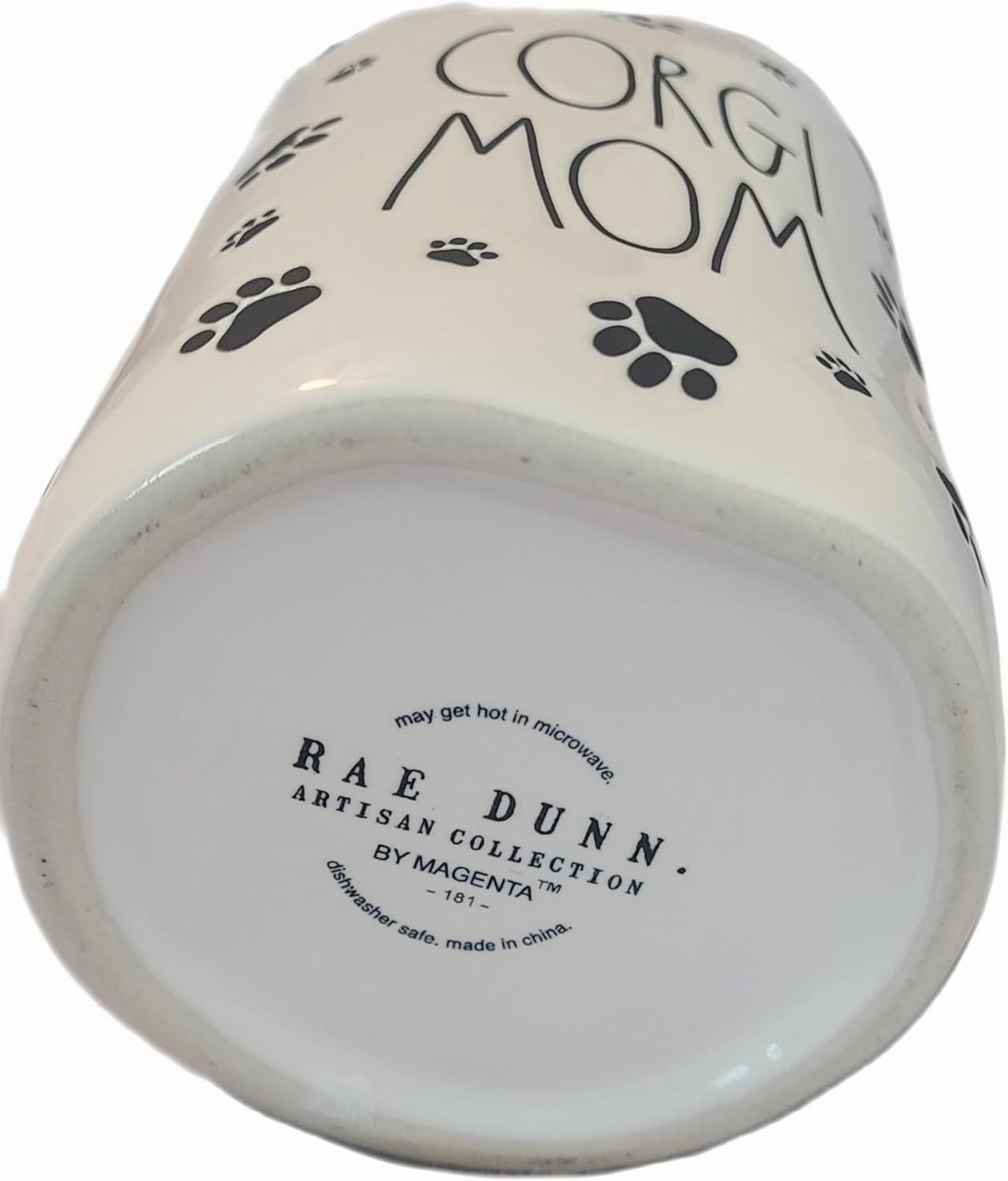 Rae Dunn by Magenta DOG MOM ceramic Coffee Mug. (All round paw prints Design) pet lover, Mothers' day MUG. 16 oz. (Corgi Mom)